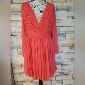 NWT GIAMBATTISTA VALLI Women's Coral V-Neck Chiffon Pleated Dress Size 10 US